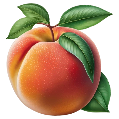 Ripe Peach Fruit with Leaves Free PNG