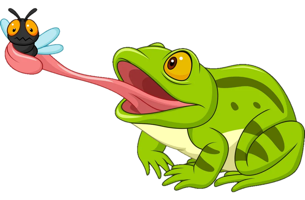 Green Cartoon Frog Catching Fly Clipart