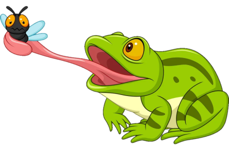 Green Cartoon Frog Catching Fly Clipart