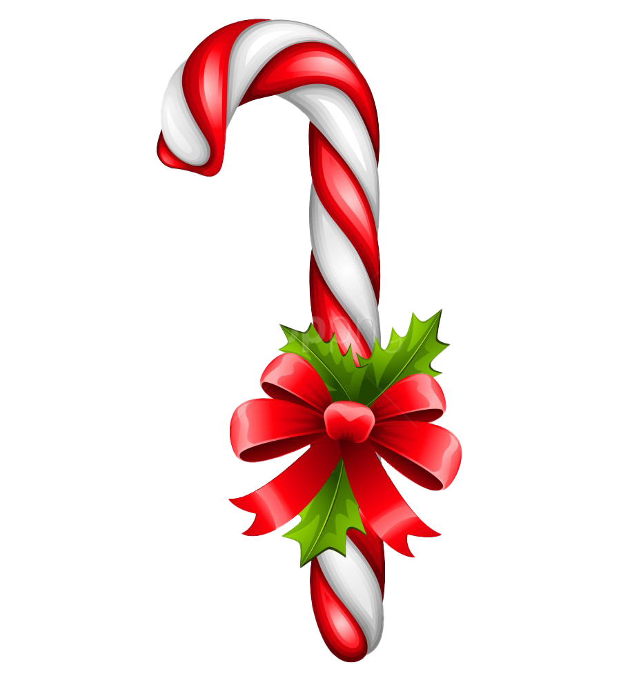 Festive Christmas Candy Cane With Red Bow Clipart
