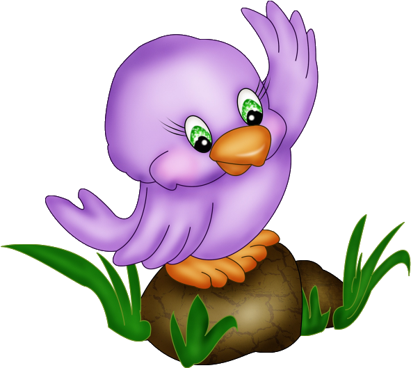 Purple Cartoon Bird on Rock Clipart