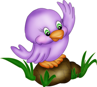Purple Cartoon Bird on Rock Clipart