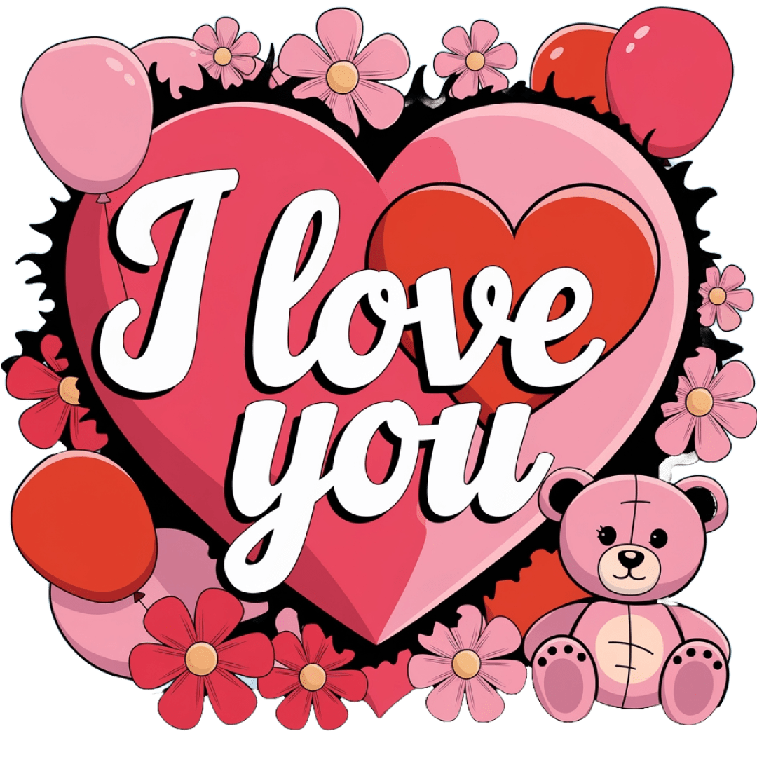 I Love You Text With Teddy Bear PNG Image