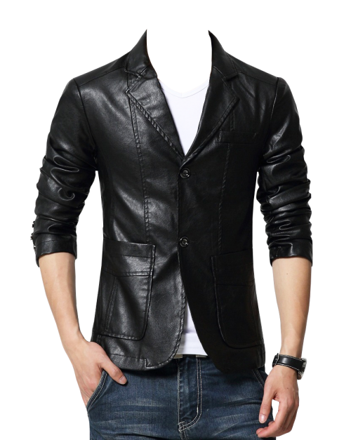 Men's Black Leather Blazer Jacket Clipart