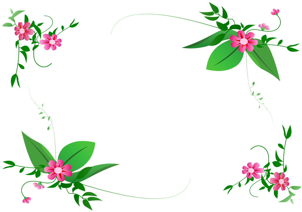 Green Leaves And Pink Flowers Frame Clipart
