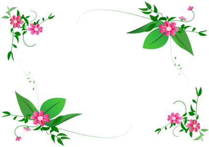 Green Leaves And Pink Flowers Frame Clipart