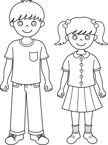 Boy And Girl Kids Line Art Clipart