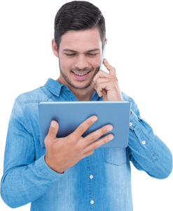 Happy Young Man Using Tablet And Phone Free PNG