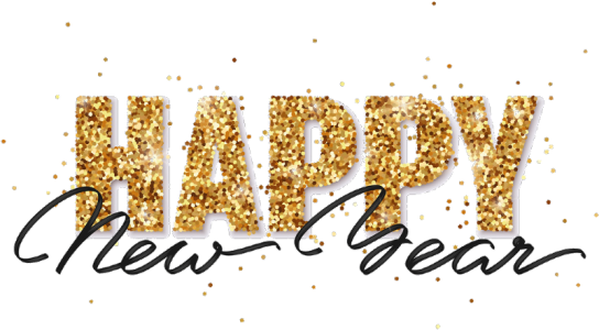Happy New Year Gold Glitter Text PNG Image