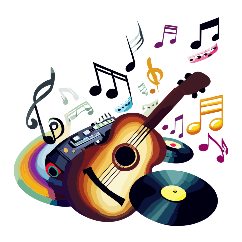 Acoustic Guitar and Music Notes Clipart