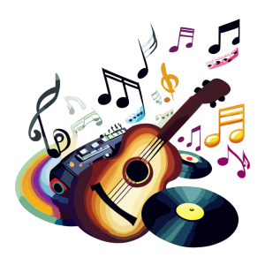 Acoustic Guitar and Music Notes Clipart