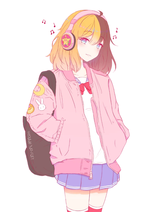 Anime Girl with Headphones Pink Jacket Clipart