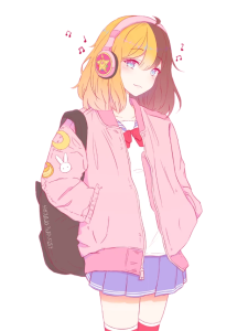 Anime Girl with Headphones Pink Jacket Clipart