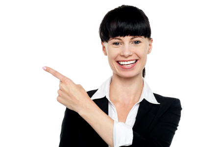 Smiling Businesswoman Pointing Left PNG Image