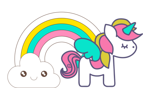 Unicorn with Rainbow Clouds PNG