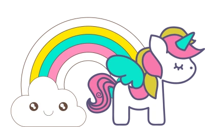 Unicorn with Rainbow Clouds PNG