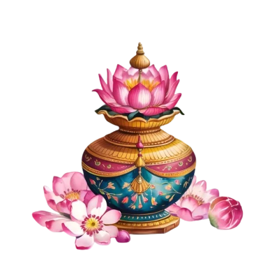 Ornate Pot With Pink Lotus Free PNG