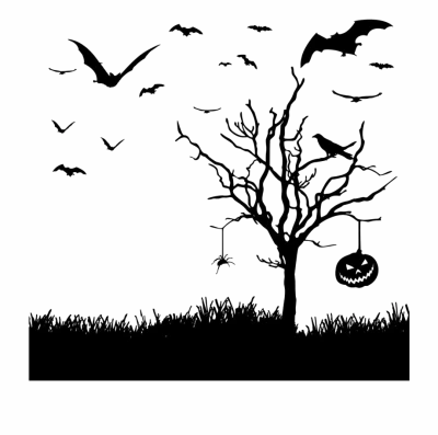 Halloween Silhouette Tree Bats Scene PNG Image
