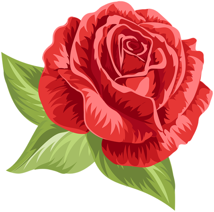 Single Red Rose with Leaves Clipart