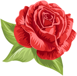 Single Red Rose with Leaves Clipart