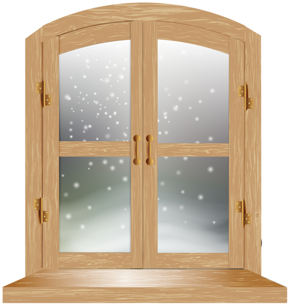 Wooden Window Winter View Clipart