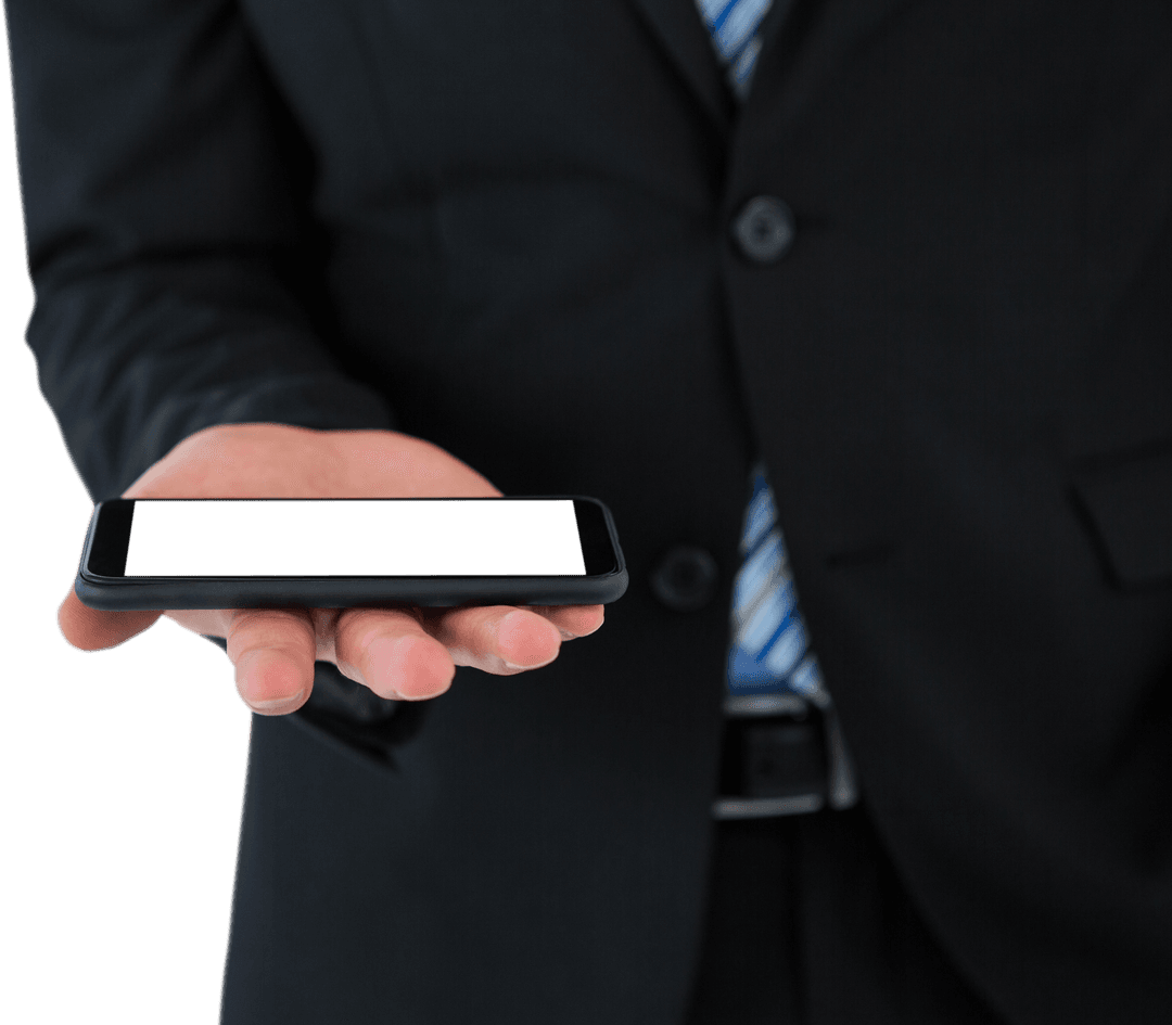 Businessman Holding Blank Smartphone Clipart