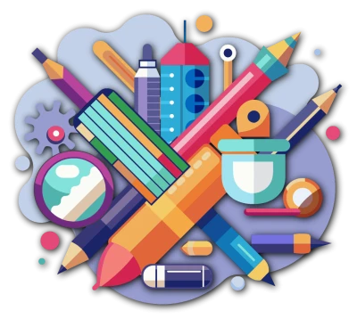 Art Supplies and Stationery Flat Illustration PNG Image