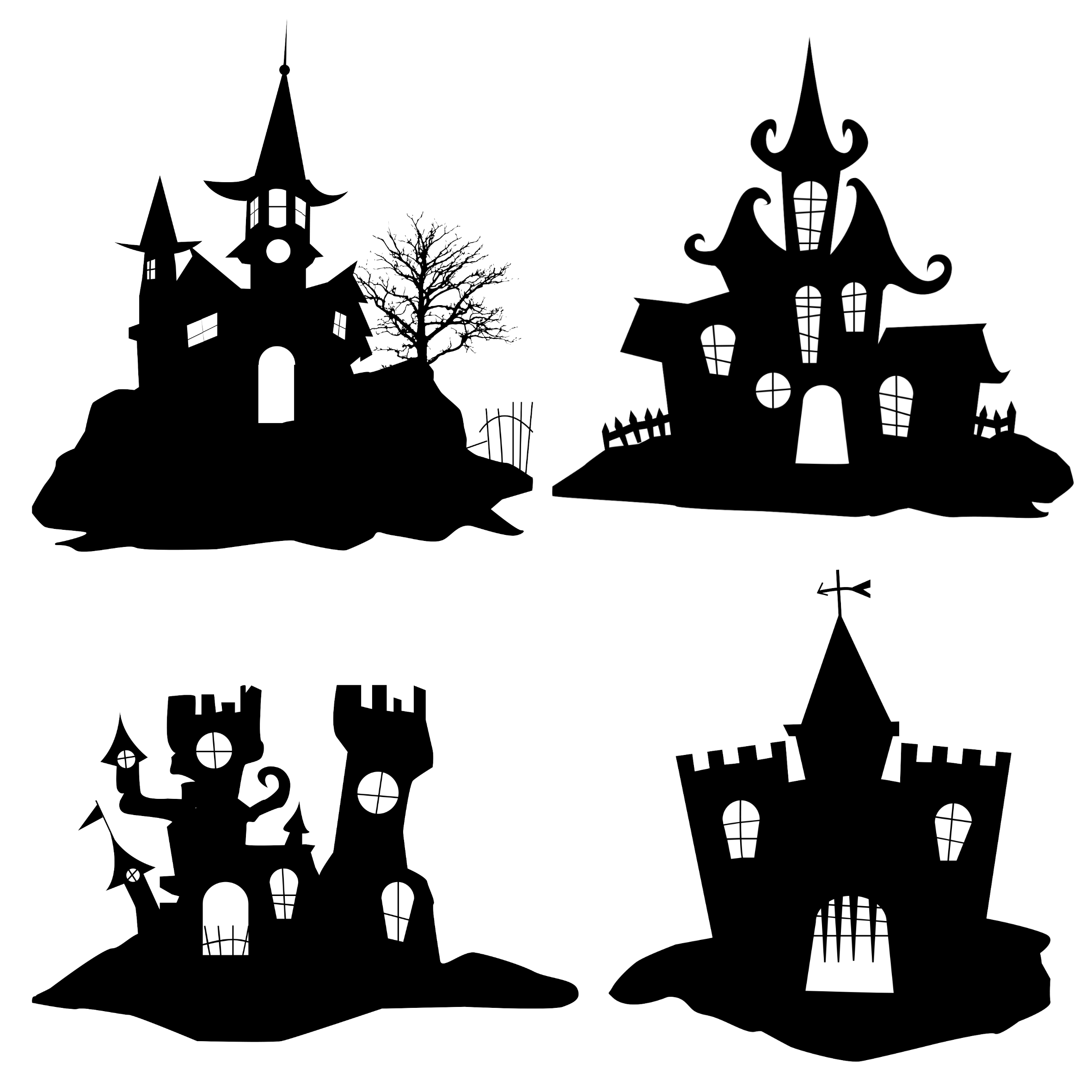 Haunted Castle House Silhouettes Clipart