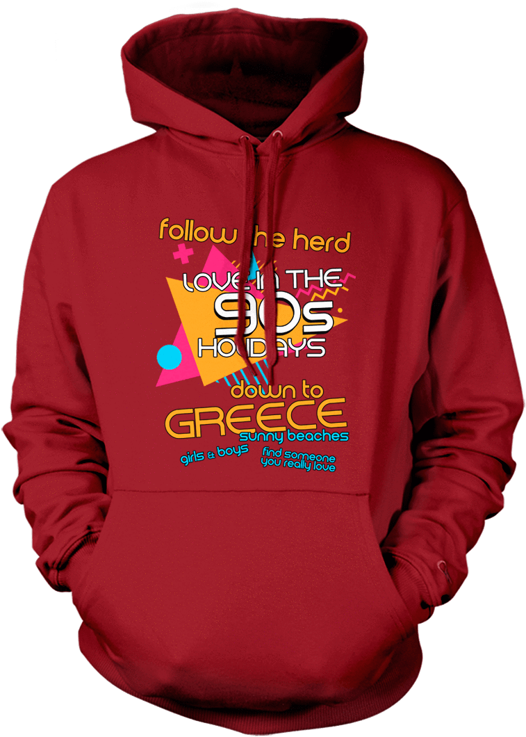 Red Hoodie with 90s Typography Clipart
