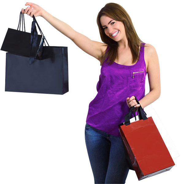 Happy Woman Holding Shopping Bags PNG Image