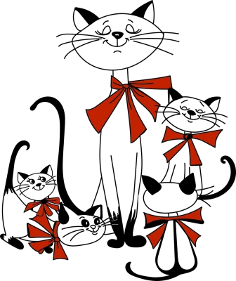 Cartoon Cats With Red Bows Transparent Background