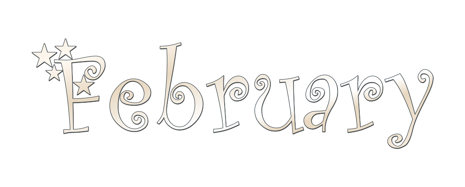February Month Text With Stars Transparent Background