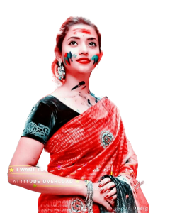 Indian Woman In Red Sari Celebrating Holi PNG Image