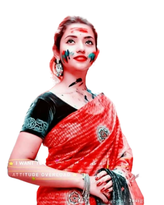 Indian Woman In Red Sari Celebrating Holi PNG Image