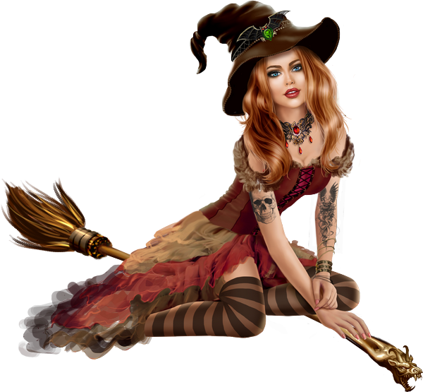 Beautiful Witch Flying On Broom Clipart