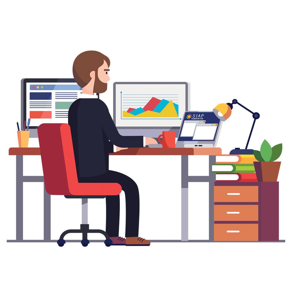 Man Working at Computer Desk Flat Illustration Clipart