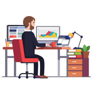 Man Working at Computer Desk Flat Illustration Clipart