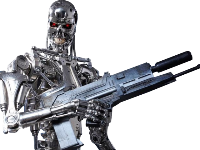 Terminator Endoskeleton Cyborg Holding Gun Transparent Background