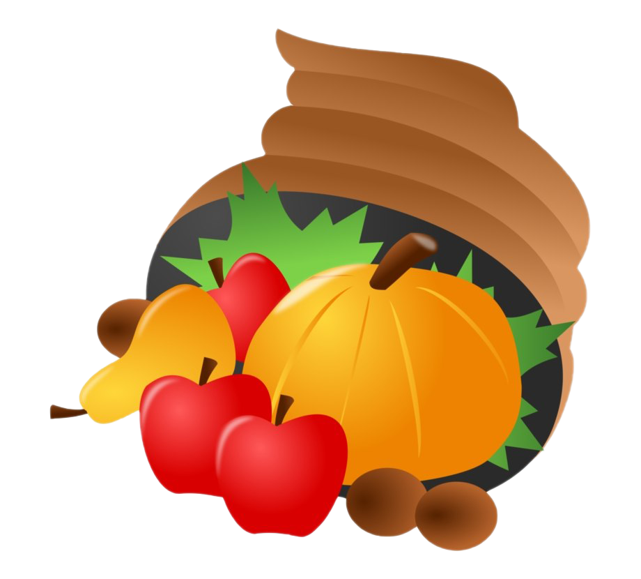 Thanksgiving Cornucopia with Fruits and Veggies Clipart
