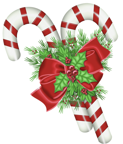 Christmas Candy Canes with Holly Ribbon Clipart