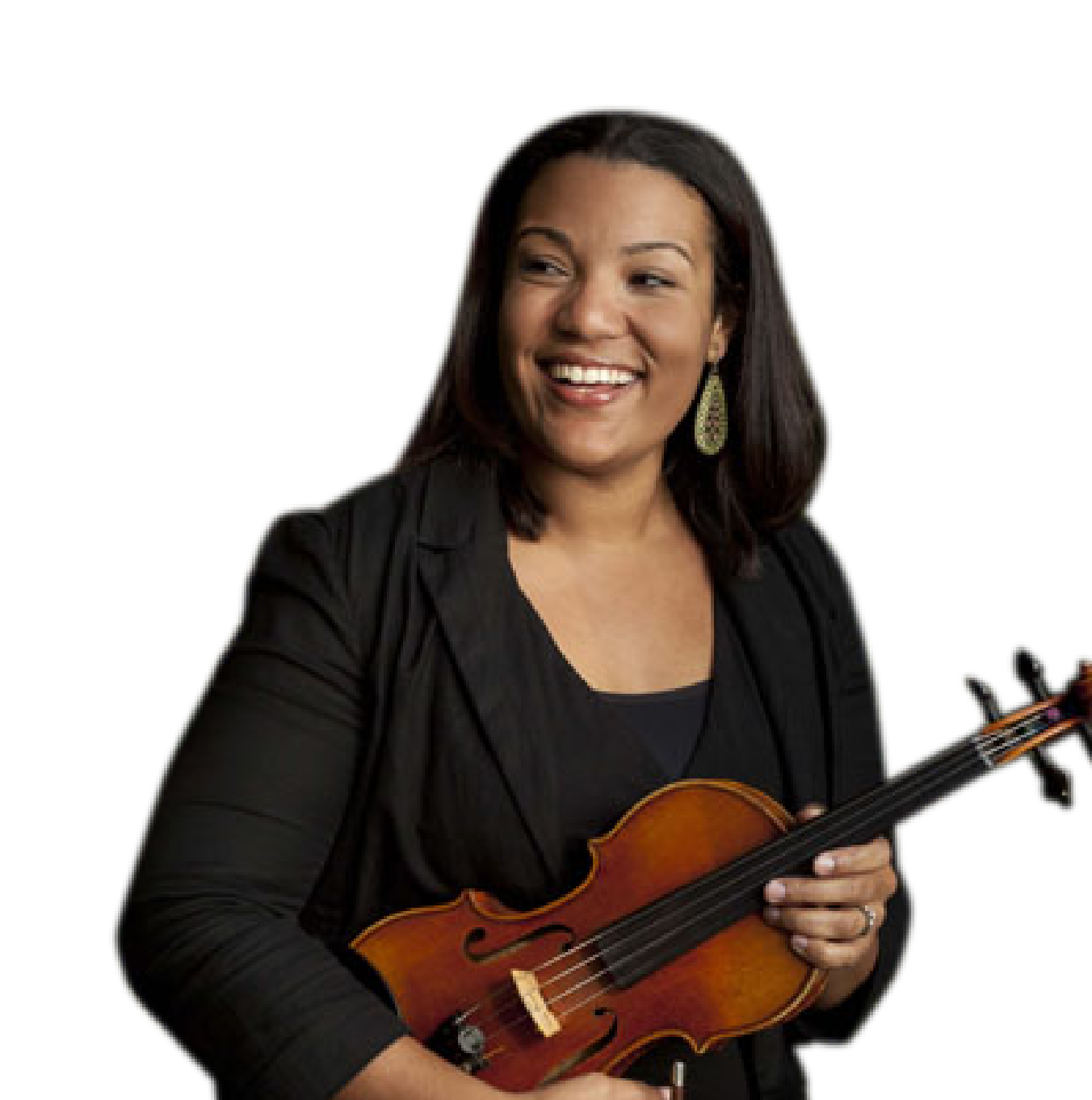 Smiling Woman Holding Violin Clipart