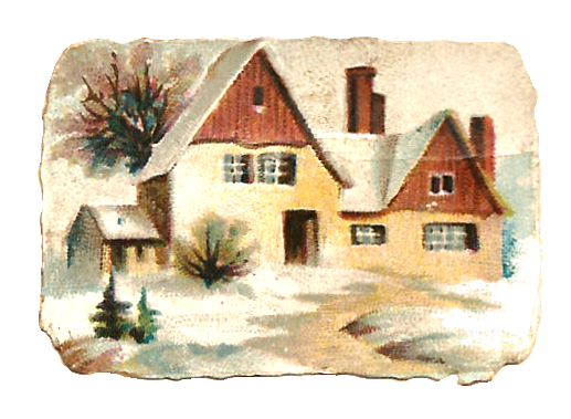 Vintage Snowy Winter House Clipart