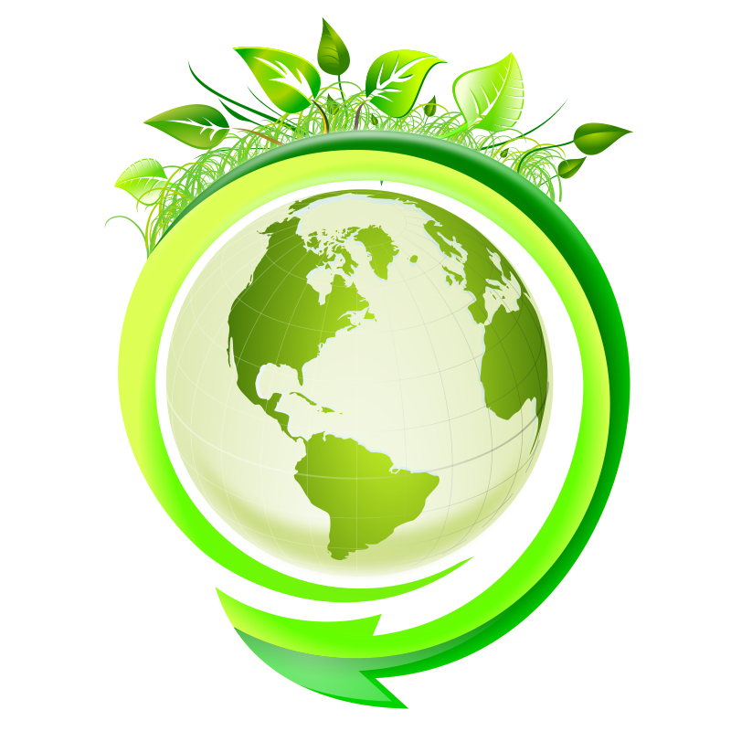 Green Earth Globe with Leaves and Arrow PNG Image