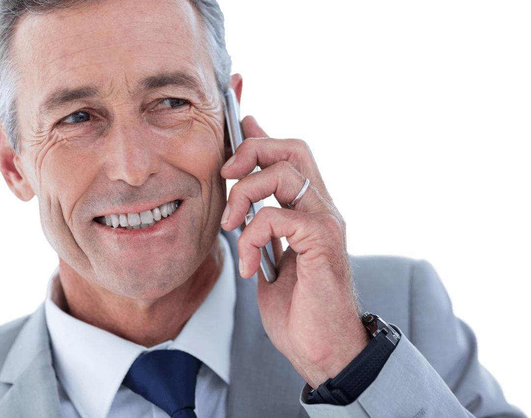Older Businessman Smiling On Phone Clipart