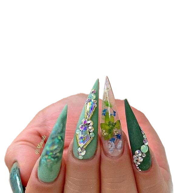 Green Stiletto Rhinestone Nails Clipart