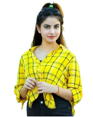 Young Woman Yellow Plaid Shirt PNG Image
