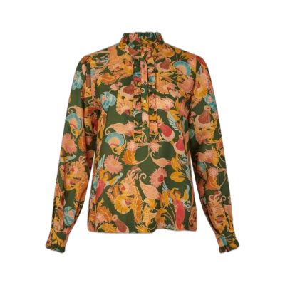 Vintage Floral Pattern Green Blouse PNG Image