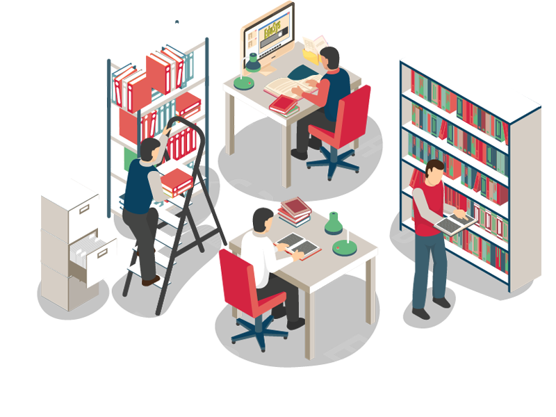 Library Students Studying Isometric Clipart