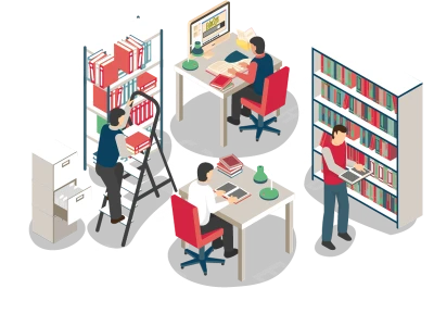 Library Students Studying Isometric Clipart