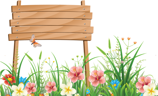 Wooden Signboard in Flower Garden Clipart
